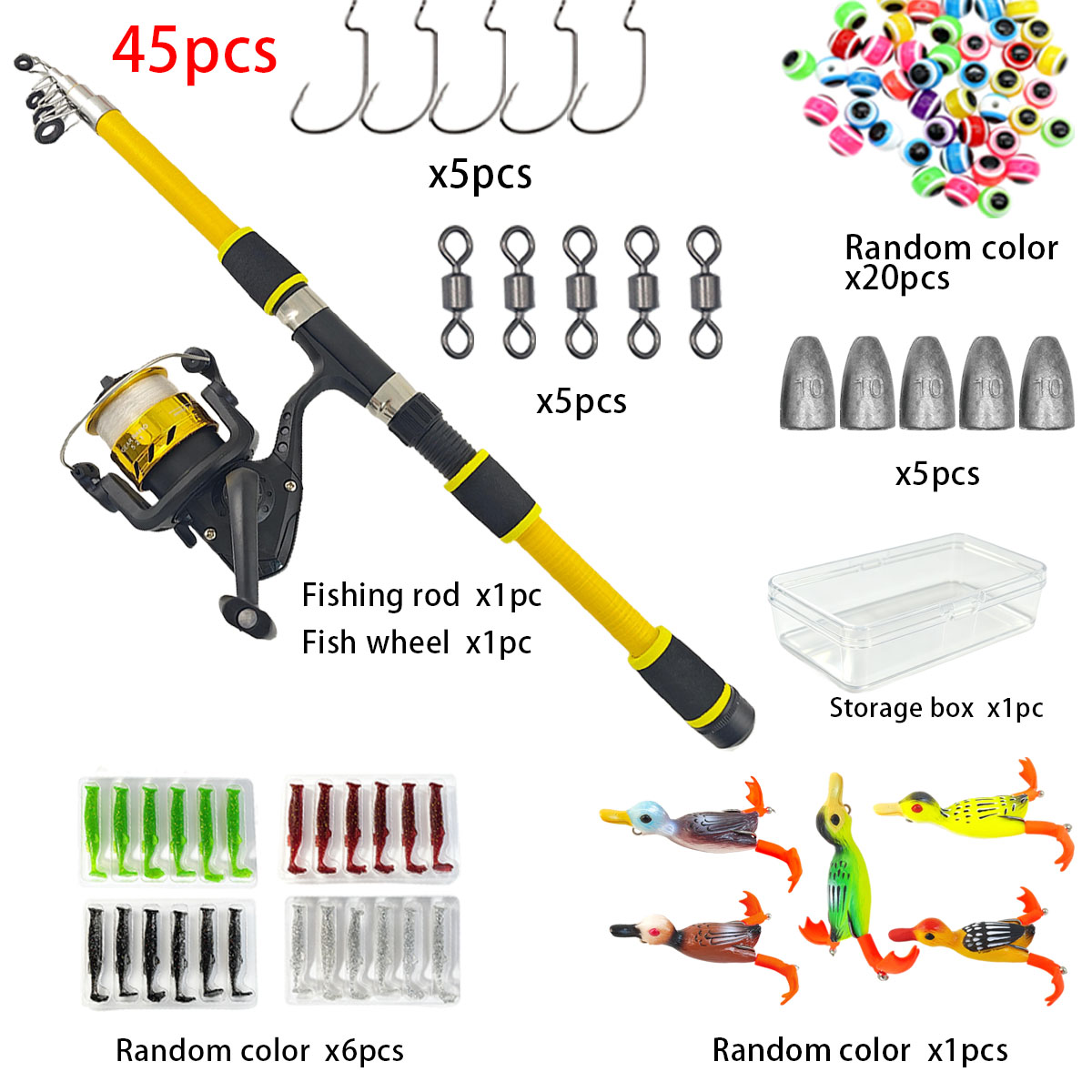 Developing Tank Reel - Teleskop-Angelruten-Rollen-Set 45-teilig Tragbares Kit Spinnrolle Köder