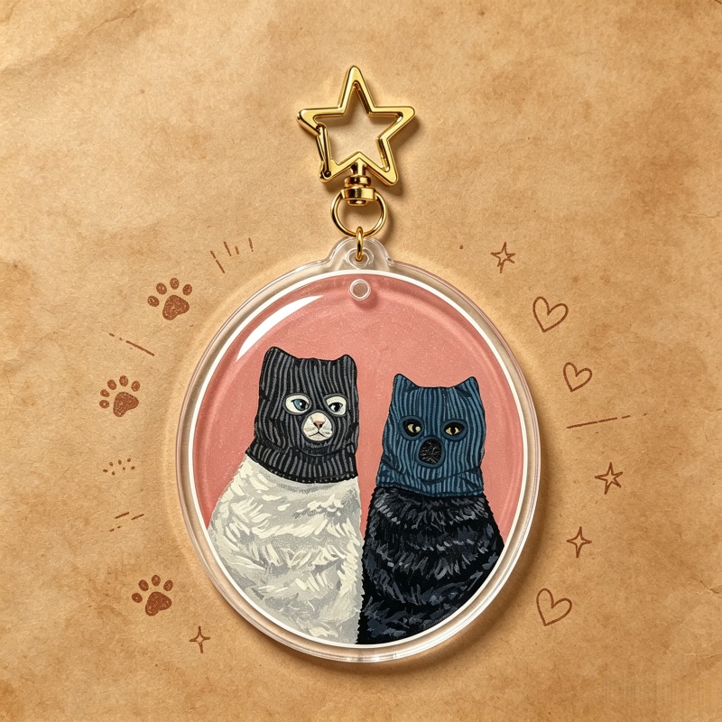 Vintage Cartoon Collectible - Süße Katzen-Acryl-Schlüsselanhänger: Vintage-Ölgemälde-Kätzchen-Anhänger als Taschenanhänger –