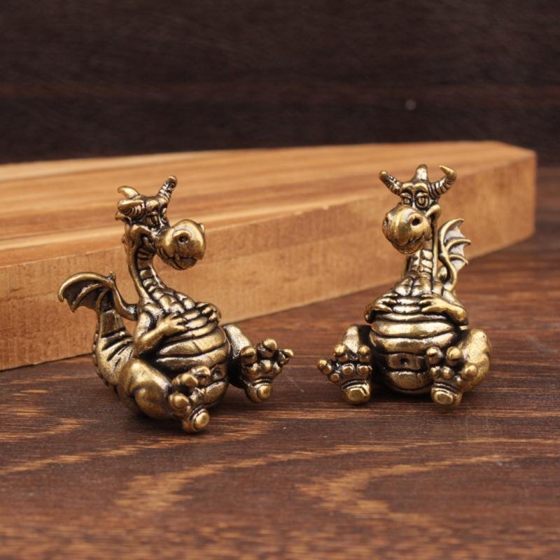 Vintage Cartoon Collectible - Niedliche Drachenfiguren aus Messing im Vintage-Cartoon-Design,