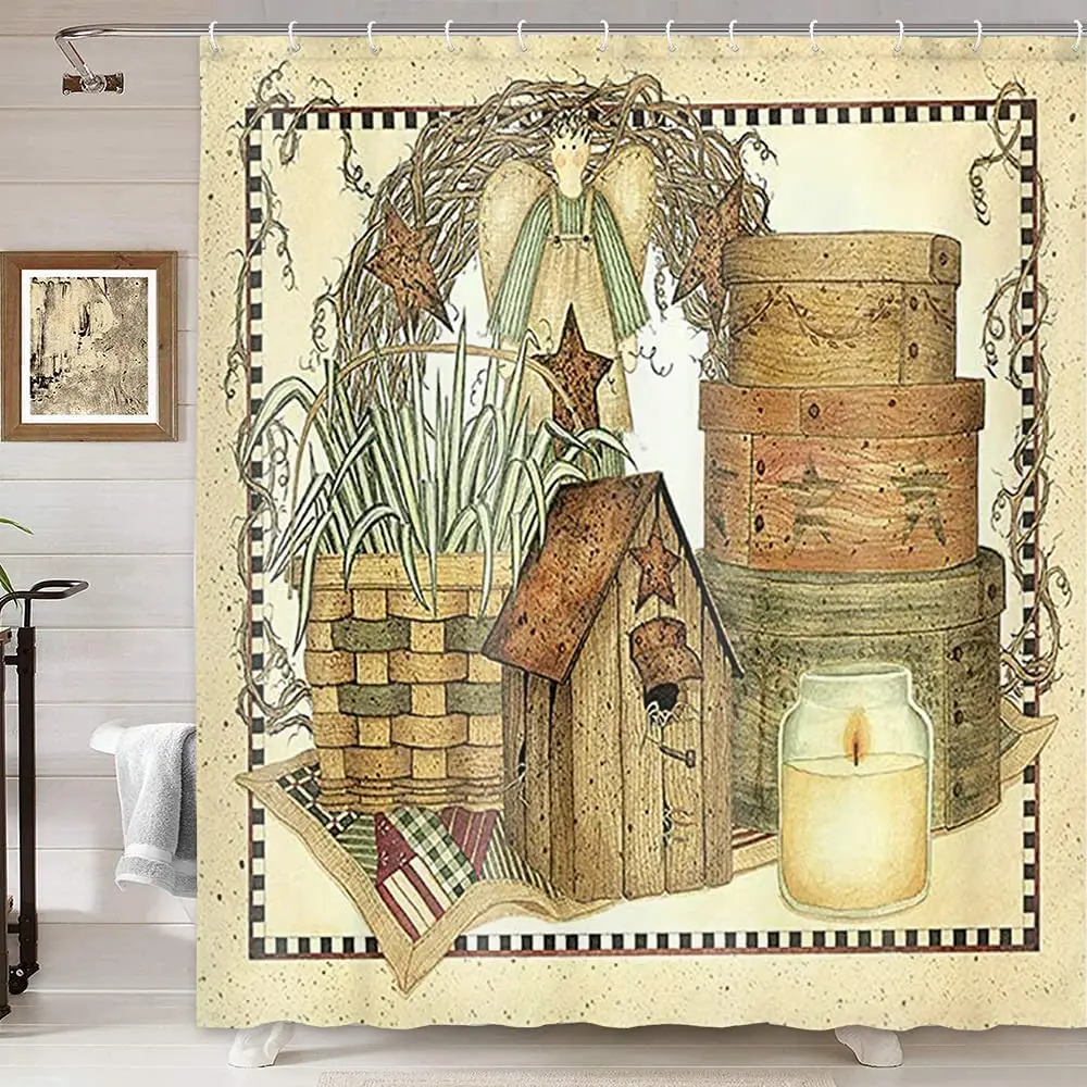 Vintage Cartoon Collectible - Vintage Rustikaler Duschvorhang im Landhausstil, Polyester-Stoff,