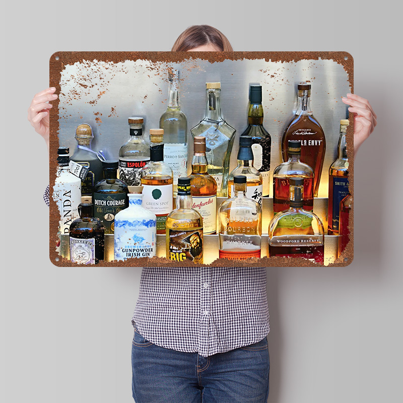 Vintage Collectible Liquor Bottles - Alkoholflaschen-Sammlungsposter, individuelle Wandkunst, Vintage-Metallschilder, Retro-Blechschild für